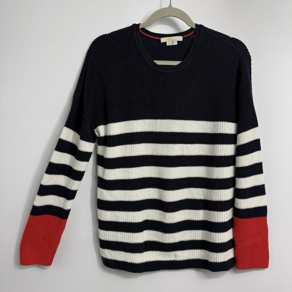 Boden Crewneck Sweater US Size 6 Cotton Ribbed Blue Striped Jumper Nautical Prep - Picture 2 of 10